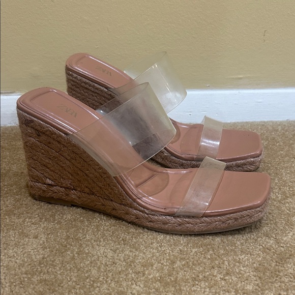 Zara Women's Wedge Sandals with Clear Straps - Brown - Picture 3 of 14